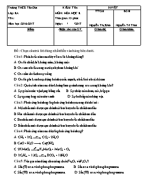 Kiểm tra 15 phút môn Hóa học 8 - Trường THCS Tân Đức